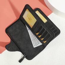 Dompet Panjang Wanita Kulit Matte Vintage Eropa & Amerika, Dompet Lipat Tiga dengan Banyak Slot untuk Kartu Kredit, dan Dompet Ponsel dengan Resleting & Kancing Jepret - MultiWarna - View 10