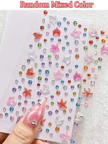 3D Shiny Star And Starfish Rhinestone Face Stickers, Iridescent Star Round Crystal Rhinestone Self-Adhesive Face Gems, Suitable For Music Festivals, Parties, DIY Body, Eye, Face Makeup Decoration - Multicolor - View 9