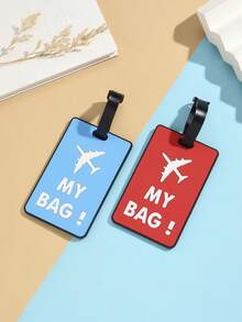 2件組飛機 MY BAG 口號 PVC 行李吊牌，淺藍與紅色極簡客機軟橡膠吊飾組，行李箱托運防丟姓名牌，情侶旅行識別掛飾 - 彩色 - 查看 3