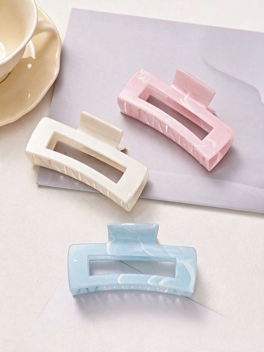 3/1pc Women's Large Pink Blue White Hair Clips, Lightweight Plastic Hair Claws, Suitable For Bathing, Face Washing And Matching Outfits - Multicolor - View 1