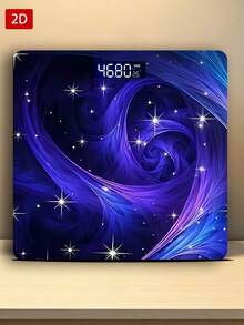 1件 LED 顯示電子秤，平面 2D 宇宙星空圖案藝術數位浴室秤，裝飾性稱重平台 - 適合長期使用，滿足居家稱重需求，使用 AAA 電池（不含電池） - 彩色 - 查看 3