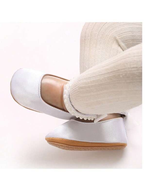 Infant Girl Mary Jane Flat Shoes With Bow, Non-Slip Soft Sole Princess Toddler First Walker Shoes