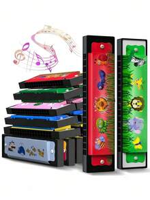 Random Color 1/6/12pcs Cartoon Double-Row Harmonica, Portable Beginner Musical Instrument, Random Color, Birthday, Valentine's Day, Back To School And Graduation Party Filler Gifts, Suitable For Halloween, Christmas - Multicolor - View 1