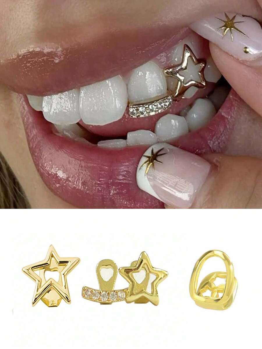 1 Set Personalized Cute Hollow Star Bar Zirconia Y2K Tooth Jewelry Set Combination Party Gathering Accessory Holiday Gift Niche Accessory - Multicolor - View 1