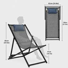 ERUIV Outdoor Folding Lounge Chair With Breathable Mesh Seat, Portable Reclining Chair With Metal Frame And Removable Headrest, Adjustable Backrest Camping Chair For Patio, Garden, Beach, Pool, Terrace And Outdoor Relaxation, Black - Black - View 2