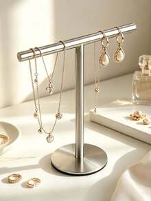 1pc T-Shaped Desktop Towel Rack, Drill-Free Standing Metal Hand Towel Holder, Bathroom Vanity Kitchen Countertop Small Towel Storage, Matte Black/Silver Dual Color Options Desktop Towel Rack, Jewelry Storage Rack, Bathroom Towel Bar, Countertop T-Shaped Toilet Paper Holder, Storage Rack - Multicolor - View 5