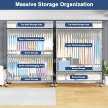 P8C Max Heavy Duty Clothes Rack With Extended Width Design Rolling Clothing Racks For Hanging Clothes With Lockable Wheels 51.2"W X 15.8"D X 80.5"H Load 800LBS Black Rack With Black Cover - Black Rack With Black Cover - View 3