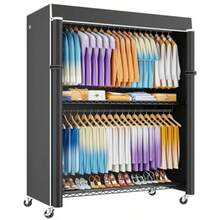 P8C Max Heavy Duty Clothes Rack With Extended Width Design Rolling Clothing Racks For Hanging Clothes With Lockable Wheels 51.2"W X 15.8"D X 80.5"H Load 800LBS Black Rack With Black Cover - Black Rack With Black Cover - View 7