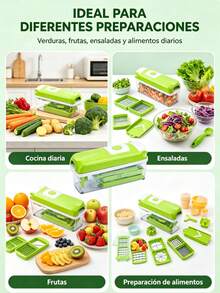 Multifunctional Vegetable Slicer With Interchangeable Blades, Transparent Container, Detachable Design For Salads, Fruits, And Kitchen Food Preparation - Green - View 8