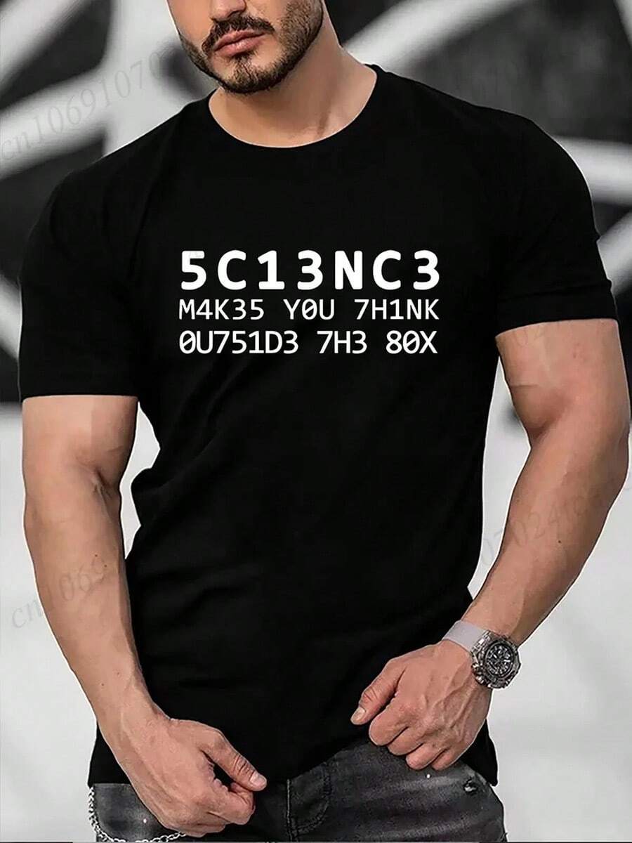 Men's Casual T-Shirts Science Make You Thing Outside The Box Prints Tops Tees Short Sleeve Vintage T-Shirt Clothing Men's Tops - Black - View 1