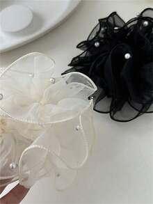2pcs/1pc Women's Spring/Summer French Vintage Organza Pearl Scrunchie Hair Tie Fashion High-End Hair Accessory Suitable For Daily Use - Multicolor - View 3