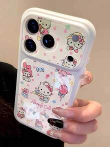 SANRIO 壓克力粉色手機殼，適用於 iPhone 17 Pro Max、12/16 Pro、15、14、13 Pro、17 Air，大視窗、全方位覆蓋，可愛粉色格紋貓咪設計，防摔保護殼 - 白色 - 查看 3