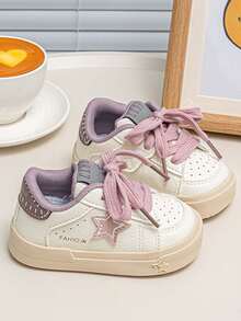 1 Pair Korean Style Toddler Girls Star Pattern Low-Top Lace-Up Sneakers, INS Style Colorblock Canvas Casual Versatile Sports Shoes - Purple - View 3