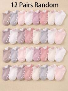 12/24 Pairs Heart Design Anti-Slip Grip Ankle Socks, Soft Breathable Elastic Baby Socks For Toddlers Learning To Walk, 0-36 Months Daily School Wear - Multicolor - View 10