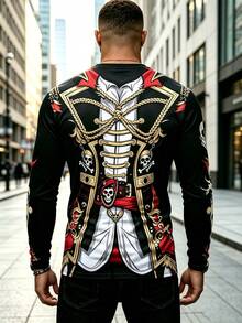 American Pirate Skull Print Men's Long Sleeve Crew Neck T-Shirt - Multicolor - View 2