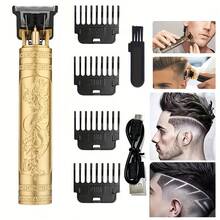 T9 Dragon Pattern Hair Trimmer Set, USB Rechargeable Zero Gapped T-Blade Hair Clipper For Men Professional Barber Carving Oil Head Shaver With 4 Limit Combs, Cleaning Brush & Storage Box - Gold - View 2
