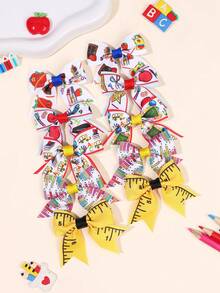 10/2pcs Back To School Pencil Bow Hair Clips,Yellow Blue White Apple Hair Bows,Alligator Clip,Cute Hair Accessories For Girl First Day Of School Daily - Multicolor - View 2