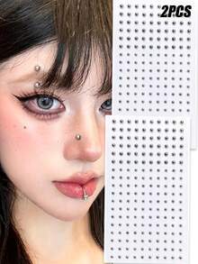 1/2/4/6/10 Sets Waterproof Faux Piercing Jewelry, 180pcs Total, Including Self-Adhesive Lip Rings, Eyebrow Rings, Nose Rings And Belly Button Jewelry, Back To School, Face Rhinestone Sticker Set - 彩色 - 查看 13
