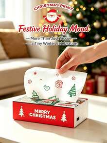 80Pcs/Pack Christmas Printed Facial Tissues, 4 Cute Xmas Patterns Disposable Paper Napkins, 4-Ply Holiday Decor Tissues, Santa Snowman Christmas Tree Print Tissue, Disposable Hand Towels For Home Dinner Party Decor Xmas Gift - Multiple Styles - View 1