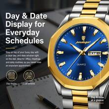 CTPOR POEDAGAR Men's Luxurious Luminous Simple Date Calendar Blue Square Stainless Steel Strap Quartz Business Watch Gift Souvenir Halloween Back-To-School - Multicolor - View 5