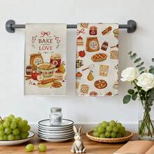 2件裝烘焙主題「BAKE WITH LOVE」圖案廚房抹布，40*60cm 柔軟超細纖維材質茶巾，適用於居家廚房、餐廳、戶外露營桌面清潔，洗碗布手巾配件，鄉村風廚房節日禮物 - 彩色 - 查看 9