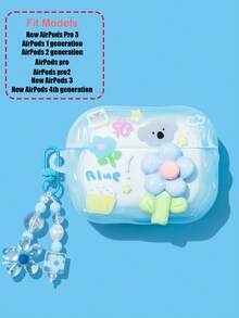 Aesthetic 3D Flower Koala Transparent Earbud Case, Wavy Edge Bluetooth Earphone Protective Cover With Handmade Beaded Charm Chain, Portable Anti-Scratch Shock Resistant Bluetooth Headphone Shell, Ideal Holiday & Birthday Gift For Teen Girls & Women, Compatible With Multiple Bluetooth Earbuds Models - Baby Blue - View 9