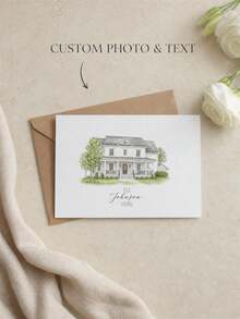 Custom Watercolor House Portrait Greeting Card With Personalized Photo & Text,Delicate Hand-Drawn Style Design,Ideal Keepsake For New House Moving Celebration,Family Residence Commemoration, Housewarming Gift And Permanent Memory Of Your Beloved Home - Multicolor - View 10