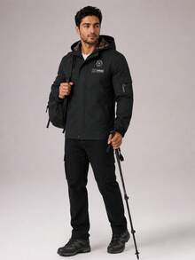 CZRLHYT Men's Black Fabric Hooded Long Sleeve Outdoor Jacket, Suitable For Sports And Various Outdoor Activities - Black - View 6