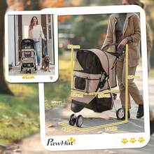 PawHut Hundewagen Hundebuggy klappbar für Hunde & Katzen bis 10 kg Katzenbuggy mit Kissen Netzfenstern Getränkehalter Aufbewahrungstasche Katzenwagen Buggy Dunkelgrau RCQT - Kaffeebraun - Übersicht 3