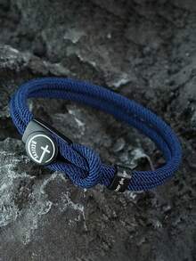 1Pc Men Rope Knot Bracelet, Christian Cross Engraved Wristband, Never Give Up Inspirational Paracord Hand Rope, Faith Religious Jewelry Gift For Guys - 4mm Bracelet - View 4
