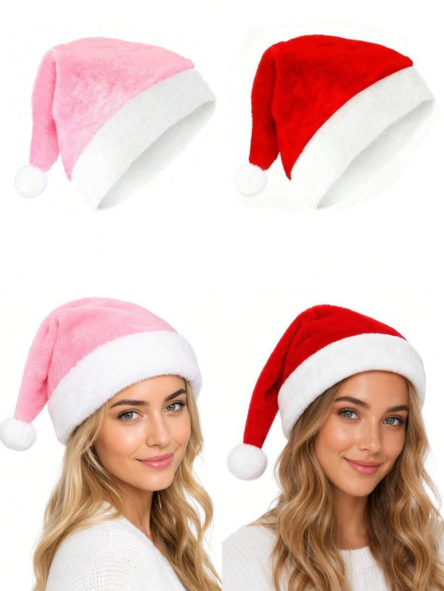 Adult Santa Claus Holiday Hat, Pink Neutral Thick Plush Warm ...