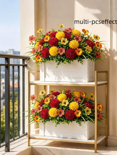 10pcs-Autumn Artificial Flower Bouquet, Includes Ping Pong Chrysanthemum, Pansy, Suitable For Autumn Harvest Season, UV Resistant Fade-Resistant Plastic Artificial Flowers, Christmas Table Centerpiece, Halloween Decoration, Home Decor, Porch, Yard, Desktop Display, Dining Table Decoration, Garden, Farmhouse Decor, Thanksgiving, Autumn Decoration, Thanksgiving, Wedding, Gift, Floral Arrangement Decoration, Harvest Festival Decoration