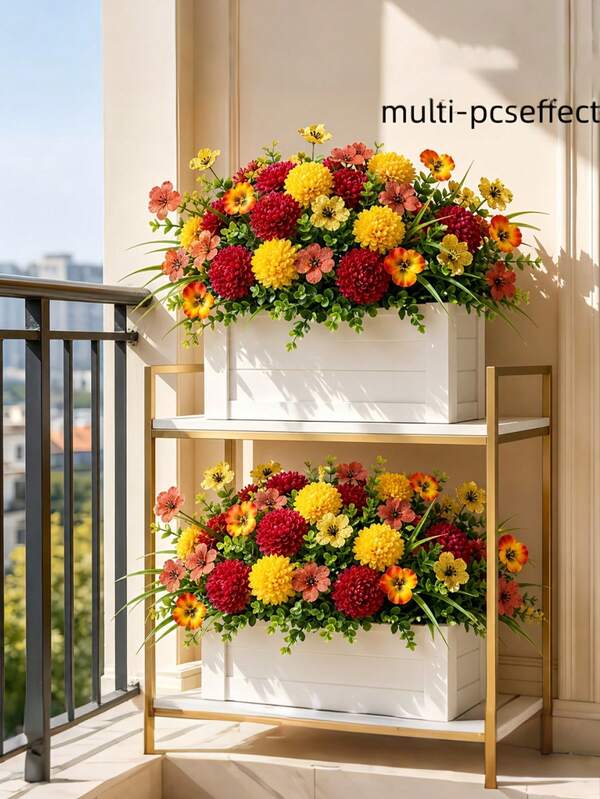 10pcs-Autumn Artificial Flower Bouquet, Includes Ping Pong Chrysanthemum, Pansy, Suitable For Autumn Harvest Season, UV Resistant Fade-Resistant Plastic Artificial Flowers, Christmas Table Centerpiece, Halloween Decoration, Home Decor, Porch, Yard, Desktop Display, Dining Table Decoration, Garden, Farmhouse Decor, Thanksgiving, Autumn Decoration, Thanksgiving, Wedding, Gift, Floral Arrangement Decoration, Harvest Festival Decoration