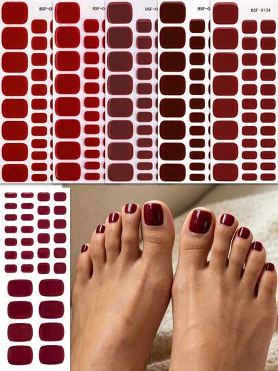 1pc Wine Red UV Free Gel Toe Nail Wraps, Autumn Solid Color Self-Adhesive Gel Pedicure Nail Strips, Perfect For Women's Daily Outfits And DIY Toe Nail Art.