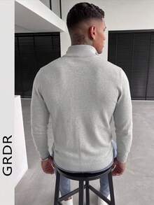 GRDR 男士休閒長袖半拉鍊針織毛衣，百搭日常穿著針織衫 - 淺灰色 - 查看 8