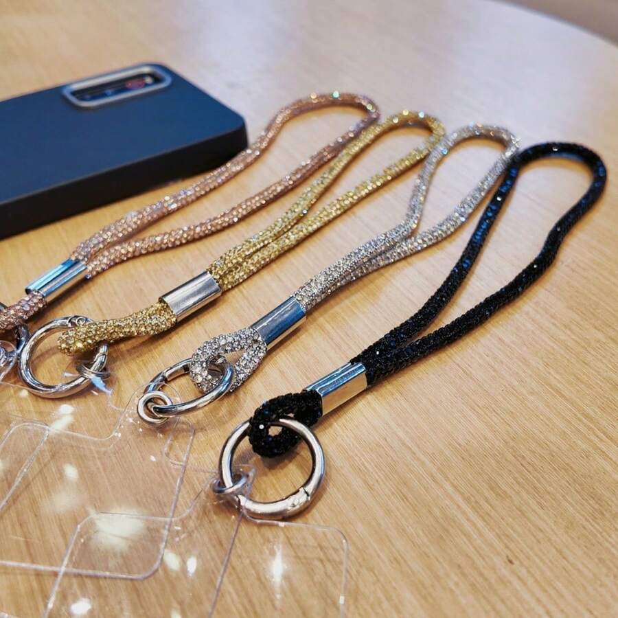 1pc Shiny Rhinestone Crystal Short Phone Lanyard Wrist Strap Anti-Loss Phone Chain Compatible With IPhone/ Series Durable Fashion Y2K Full Rhinestone Phone Lanyard For Women - Multicolor - View 1