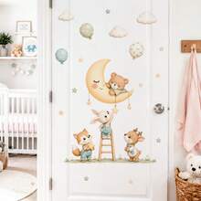 Forest Animal Wall Decals, Bear, Rabbit, Deer, Fox, Moon, Star, Cloud, Balloon Nursery Wall Stickers, Watercolor Bohemian Neutral Baby Room Decor, Newborn Baby Shower, Housewarming Gift, Suitable For Children's Bedroom - Forest Animal Wall Stickers - View 4