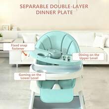 Nawahev 4-In-1 Foldable Baby High Chair With Adjustable Height, Removable Double Tray, Detachable PU Seat Cushion & Lockable Wheels For Babies & Toddlers - Mint Green - View 6