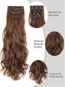 Long Synthetic Water Wave Corn Silk Style Multi-Piece Clip-In Hair Extensions 7 Pieces 18-30 Inch For Women To Add Volume Made Of Heat-Resistant Material - Mocha Brown - View 3