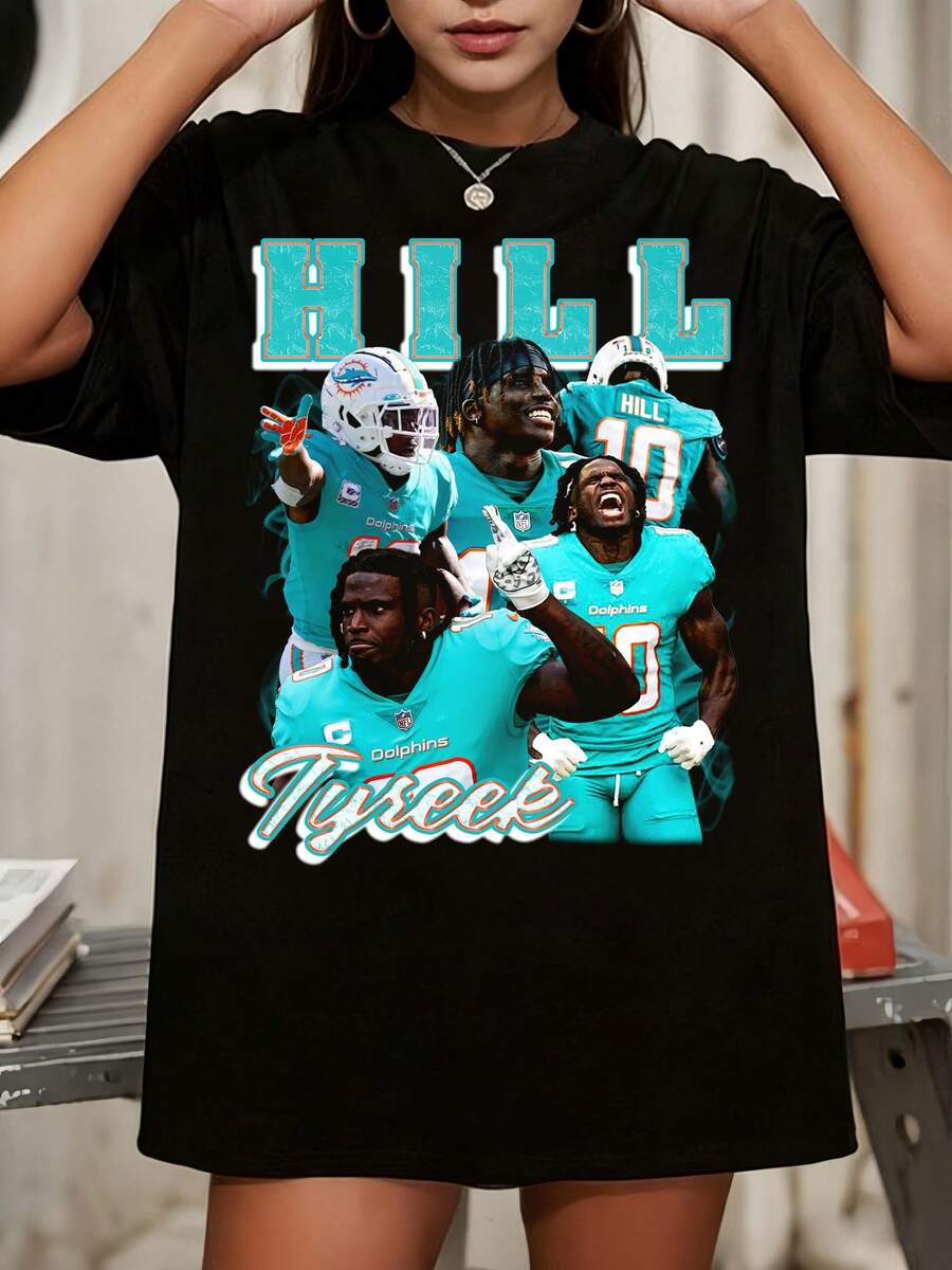 Tyreek Hill Dolphins Multi Helmet Shot Smoke Vintage Football Graphic Tee - 黑色 - 查看 1