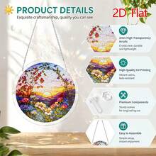 2D Puzzle Sun Catcher 83 Pieces, Sunset Flower Field Theme Sun Catcher Puzzle, Home Garden Decor, Suitable For Christmas, Thanksgiving, Halloween - A - View 9