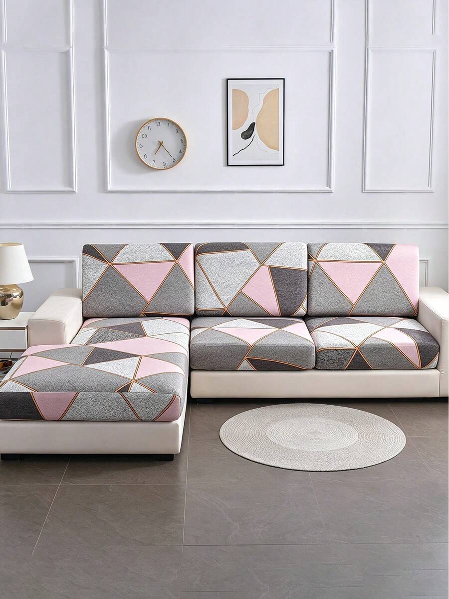 1pc Printed Elastic Sofa Cushion Cover, L-Shaped Sectional Sofa Cover, Independent Sofa Back Cushion Cover, Furniture Protector, Elastic Sofa Cushion Cover, Multiple Size Options, Home Sofa Decor (No Pillowcase) - Pink - View 1