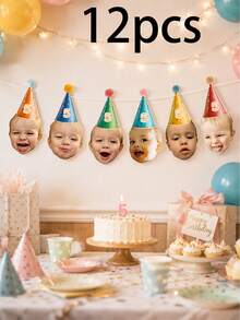 Custom Birthday Banner,Personalized Photo Party Decor,Cute Celebration Garland,Customized Face Banner,Customizable Age Birthday Decoration,Party Gift - Style D - View 8