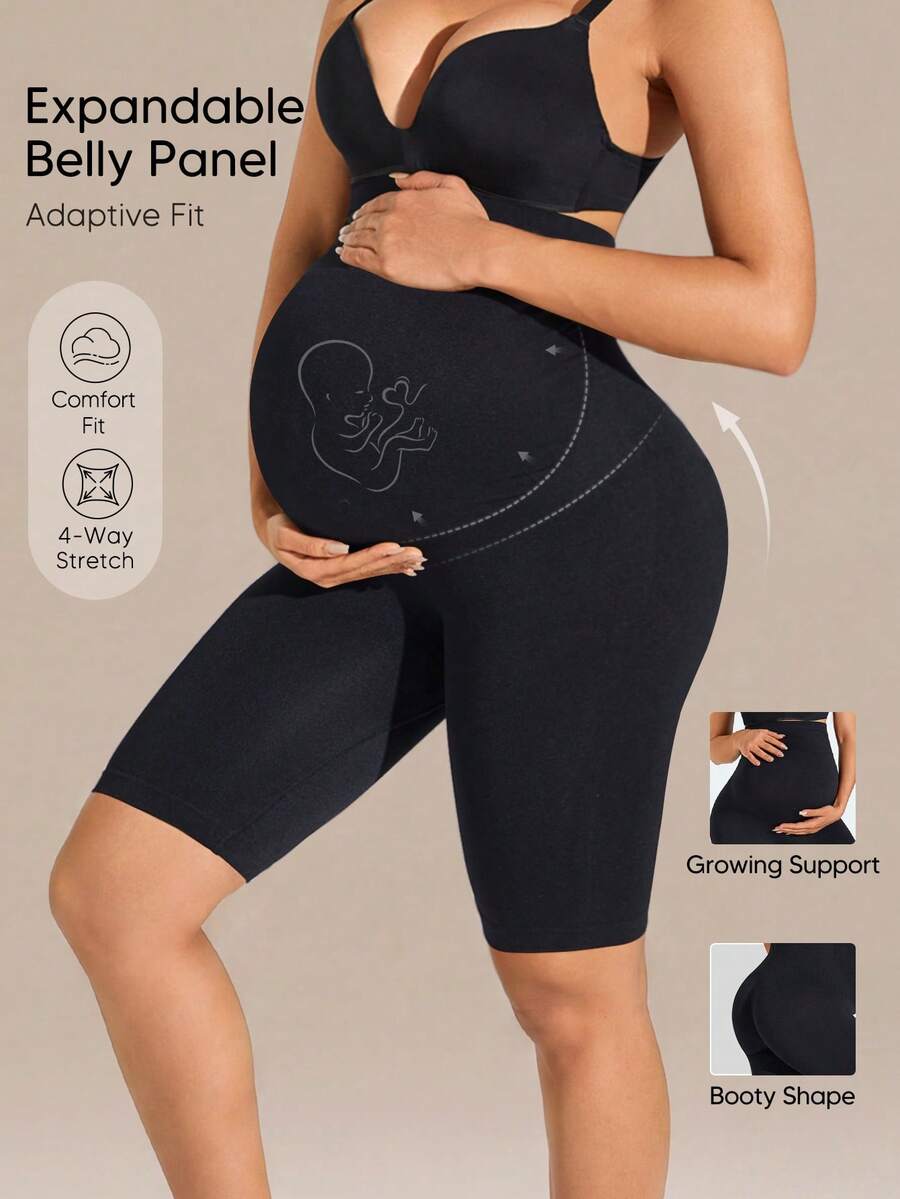 Maternity Soft Elastic Waist Comfortable Belly Support Shorts - Black - View 1