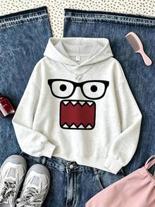Casual Fashion Sweet Cartoon Expression Print Sweatshirt, Suitable For Spring, Autumn And Winter, Teen Girls Style - Light Grey - View 1