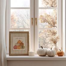 1pc Frameless Hello Fall Plaid Canvas Poster, Cozy Neutral Autumn Wall Art Decor For Kitchen, Bedroom, Dorm Essentials, Funky Vintage Prints For Back To School, College Room - Pumpkin - View 5