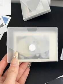 Frosted Desktop Card Sticker Storage Box, Transparent Rounded Corner Lid, Can Be Placed Horizontally Or Vertically, Transparent Frosted Snap-Lock Storage Box, Semi-Flip Lid Mini Card Dust-Proof Storage Box, Simple And Practical Office Storage Box, Card Storage Box. - Multicolor - View 10