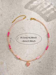 1pc Women's Luxury Heart Pendant Necklace With Stone, Crystal, Glass And Stainless Steel, Suitable For Summer Vacation Wear - Pink - View 4