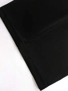 女士休闲纯色圆领短袖上衣搭配松紧腰带口袋阔腿直筒裤两件套，轻盈不透涤纶面料，春夏秋季黑色优雅款 - 黑色 - 查看 7
