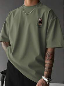 New Plus Size Men's Personalized Artistic Print Short Sleeve T-Shirt | Suitable For Summer Wear | Comfortable And Breathable | Leading Fashion - Olive Green - View 3